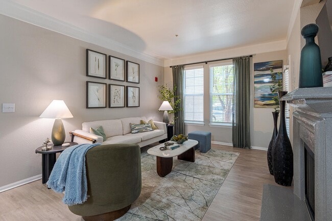 Newly Renovated Living Room with Fireplace - Bristol Village Apartments