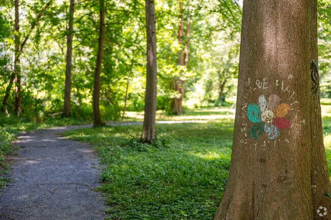 Locals of Peachtree Battle enjoy woodland walks at Atlanta Memorial Park.