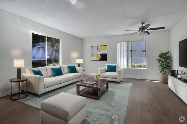 Staged living room - Pacific Apartments