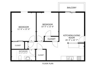 2 Bed 1 Bath Floor Plan - Horizon Park Apartments