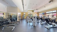 Located at 4883 Riley Road in Easton, Bethlehem Township, PA, this well-appointed fitness center offers a generously sized, single-floor exercise space designed to support a comprehensive workout experience. The room is defined by its striking vaulted ceilings, which lend an open, airy atmosphere and contribute to the sense of expansive volume throughout the space.

Warm yellow walls and large wood-framed windows line the perimeter, flooding the interior with natural light and providing pleasant outdoor views of surrounding greenery. The durable rubber flooring provides a safe, professional-grade surface suitable for a wide range of fitness activities.

The facility is equipped with an impressive selection of True and Cybex branded cardio machines, including treadmills, stationary cycles, spin bikes, ellipticals, and stair climbers. A dedicated strength training area features a variety of cable machines, weight benches, leg press equipment, and a free weight station with a full rack of dumbbells. Full-length mirrors along the walls expand the sense of space and assist with form during exercise.

Overhead ceiling fans and pendant lights ensure comfort and visibility throughout the room. Wall-mounted flat-screen televisions are positioned for easy viewing from cardio stations. The entrance features warm wood-tone double doors, completing the polished, welcoming aesthetic of this fully equipped fitness facility.