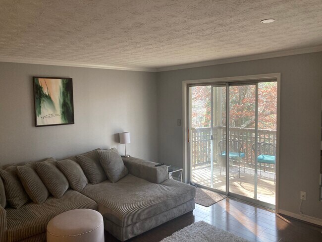 Sala de estar con puertas corredizas que dan al balcón / vista al arroyo - 2901 Lenox Rd NE