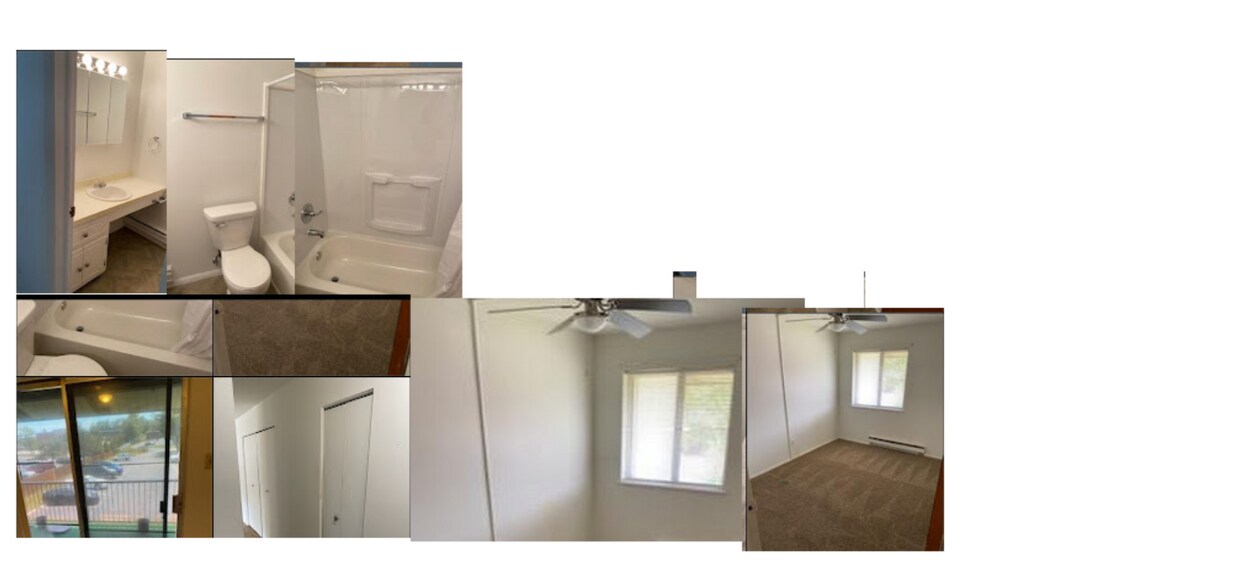 Top: Bathroom. Bottom: View from master bedroom to deck, hall and second bedroom. - 8713 Sieloff Dr