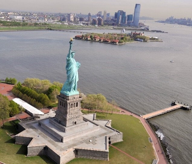 An aerial view of The Statue of Liberty