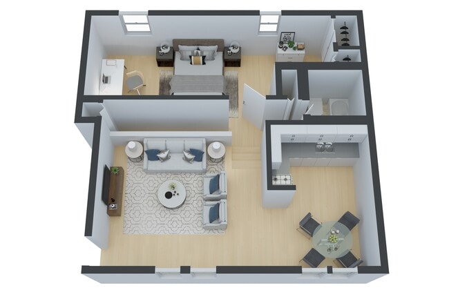 Whisper- Split Level 1 Bedroom Floorplan - Willow Pointe Apartments
