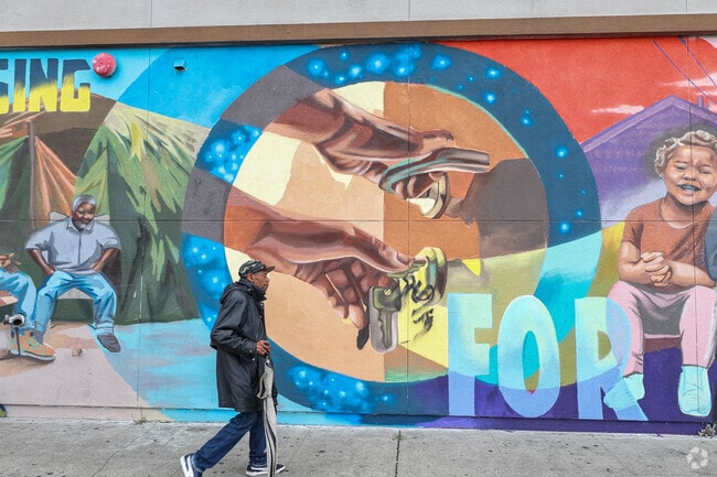 Streets in City Central are decorated with beautiful murals.