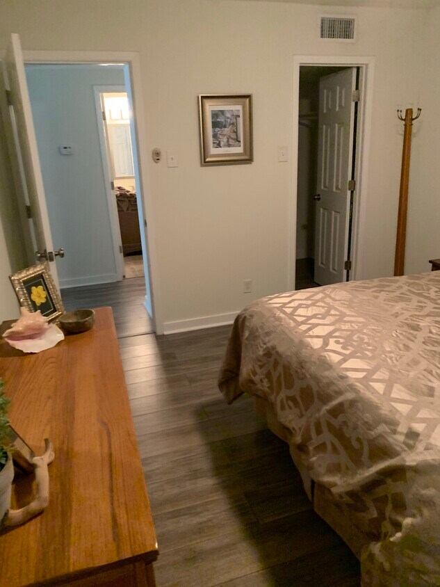 bedroom looking into the hall that leads to the bathroom - you can see in pic - and living room/kitchen, as well as walk-in closet - 2904 Douglas Ave