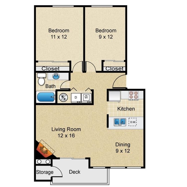 Plano de planta Windsurfer, 2x1 - Sammamish Beach Club Apartments