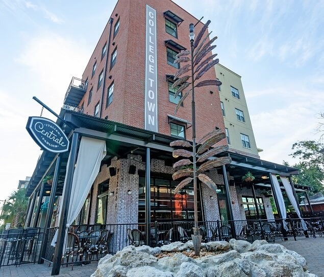 The Spear at Madison Mile sculpture is located near the popular Centrale restaurant