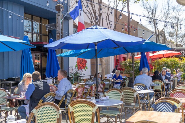 The outdoor patio at Left Bank is a popular spot for Atherton residents.