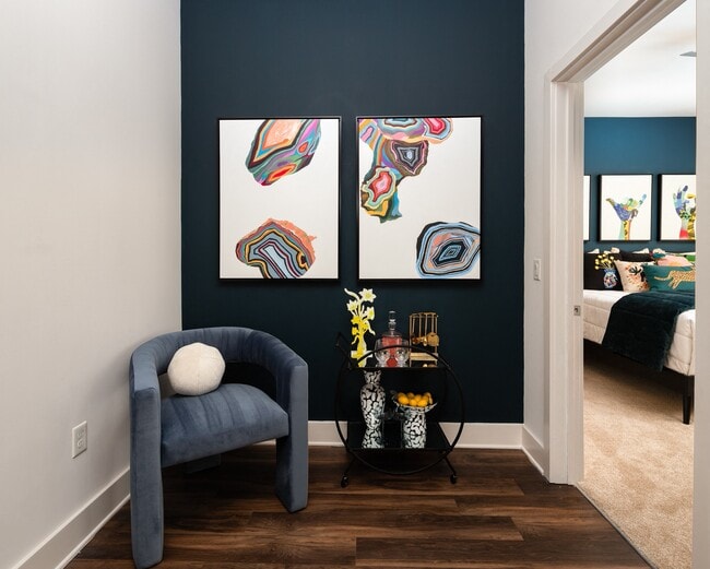Interior Hallway with Modern Artwork and Decorative Drink Cart - 675 N. Highland
