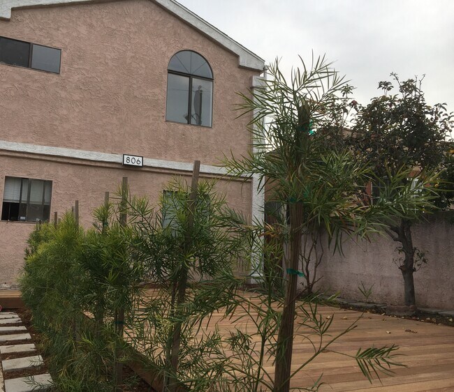 Newly planted hedge will make the front deck a private oasis in a few months. - 806 E 65th St
