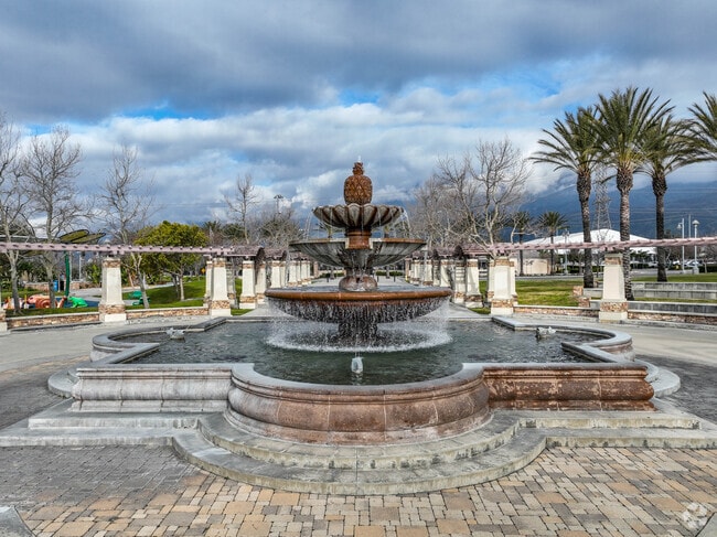 Here is a scenic fountain and walking path at the Aquatic Center in Fontana, CA.