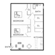 2 Bedroom, 1 Bathroom