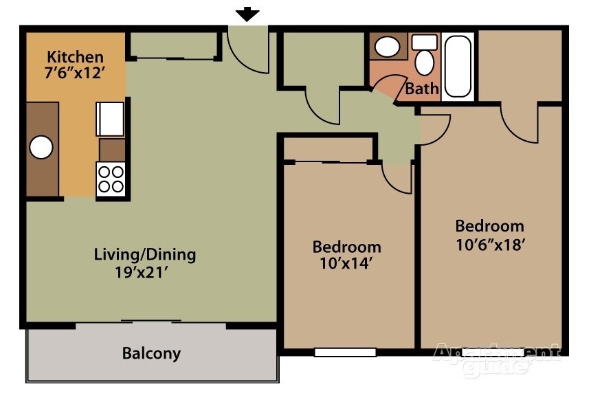 Portage Towers Apartments – 2 Bed 1 Bath Flat