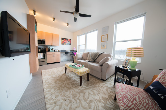 Studio living room at 200 State - River Place