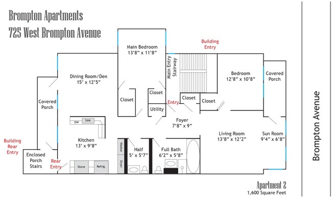 Apartment 2 Floor Plan - 725 W Brompton Ave