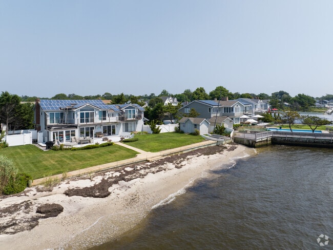 Gorgeous waterfront homes sit along the shore in Sayville.