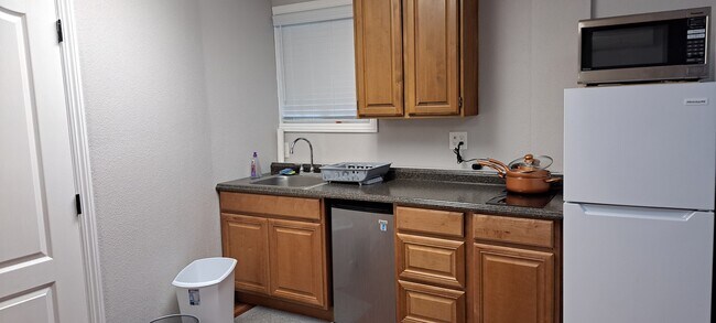 Kitchenet with 2 burner induction cooktop and microwave. - 1368 Pegan Common