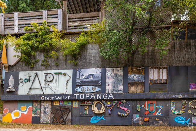 An artful wall along scenic Topanga Canyon Boulevard in Topanga, California.