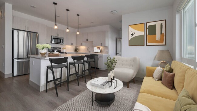 Sala de estar con suelo de superficie dura - JADE Beeler Park