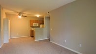 Located at 351 Peat Moss Dr in Columbus, Ohio, this single-floor residence offers a practical and comfortable layout designed for everyday living. The open-concept living area is generously sized, finished with wall-to-wall carpeting in a warm neutral tone that extends throughout the space, creating a cohesive and inviting atmosphere. A ceiling fan overhead provides both comfort and air circulation, while the neutral-painted walls contribute to a bright, clean aesthetic.

The kitchen is positioned adjacent to the living area and is separated by a half-wall pass-through, enhancing the sense of openness while maintaining a defined cooking space. Warm oak cabinetry lines the kitchen walls, offering ample storage, and the space is equipped with essential appliances including a built-in microwave and stove. The tiled kitchen flooring provides a practical contrast to the carpeted living areas.

Natural light filters into the space, contributing to its welcoming feel. The layout flows efficiently, with clear sightlines from the living area into the kitchen, making the space feel connected and functional. Clean white baseboards frame each room, adding a crisp finishing detail throughout. Overall, this single-story residence combines a straightforward layout with comfortable finishes suited for a range of lifestyles.