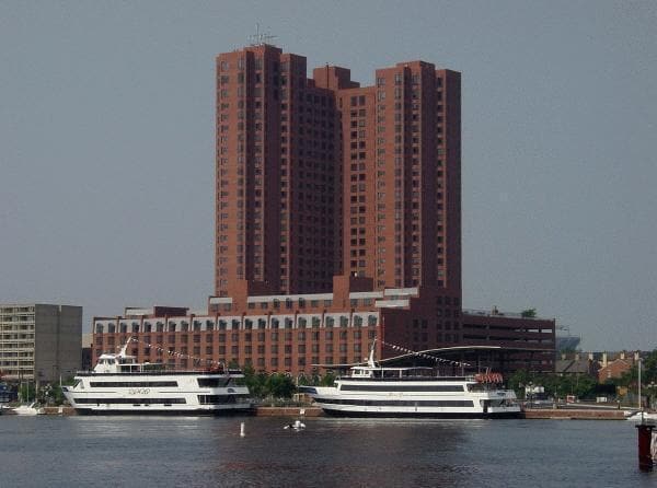View to the southwest from Inner Harbor Pier 3 - The Towers at Harbor Court