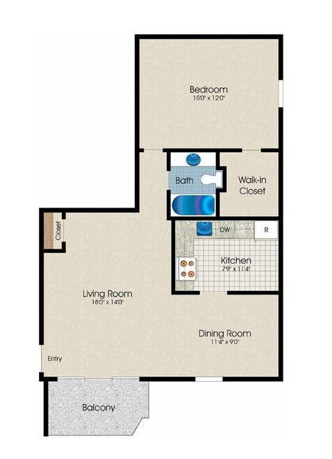 1 Bedroom 722 SF - Trexler Park