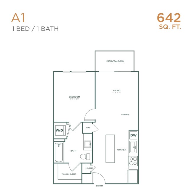 A1 1x1 642 pies cuadrados - Crestview Commons Apartments