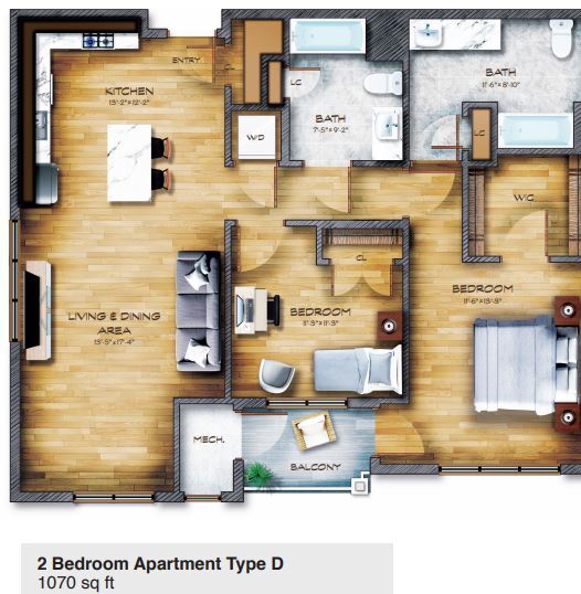 2 Bedroom 1070 sq ft - The Ridge at Sawmill