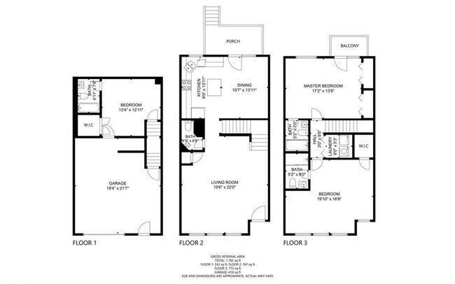 Plano de planta de los 3 niveles - 855 S Grant St