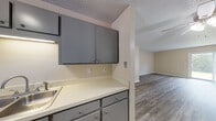 Located at 307 Simmons St in New Bern, NC, this two-story residence offers a well-organized layout with consistent finishes throughout. Wood-look flooring runs across the main living areas and bedrooms, complemented by warm neutral wall tones and textured ceilings that lend a clean, cohesive aesthetic.

The kitchen is equipped with gray cabinetry, light countertops, and a sink, with an open pass-through connecting it to the adjacent living area. This living space is generously sized, bathed in natural light, and features a sliding glass door that opens to a view of the outdoors — a standout feature of the main floor.

A dedicated utility room houses the washer and dryer alongside additional gray cabinetry, a double-basin sink, and a window for natural light, making it a highly functional space. The bedrooms offer comfortable proportions, wood-look flooring, and ample natural light from multiple windows. One bedroom benefits from an adjoining bathroom access.

The bathroom features a white vanity with an integrated sink, a large mirror, and well-placed lighting fixtures. An additional half bath is located under the staircase, utilizing the angled space efficiently. Throughout the home, clean white trim, neutral tones, and durable flooring choices create a practical and welcoming environment.