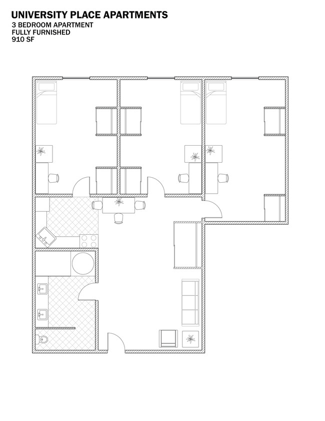 3 BR Floorplan - University Place Apartments