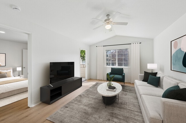 Renovated Package II living room with hard surface flooring - eaves Walnut Creek