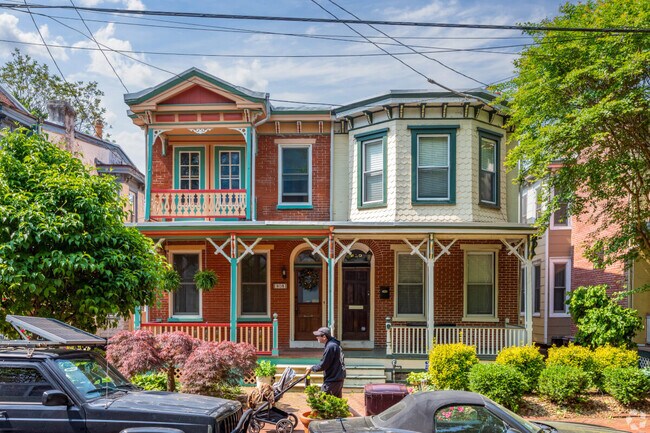 Colorful twin homes are common in Downtown Wilmington.