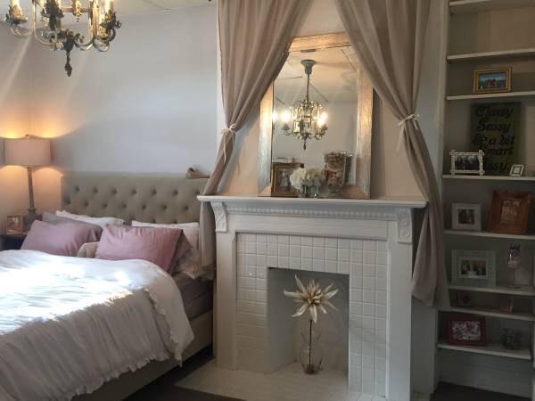 Bedroom with fireplace, staine glass window - 758 Neil Ave