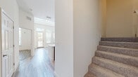 Located at 1659 2nd St in Sarasota, FL, this thoughtfully designed two-story residence offers four bedrooms and six bathrooms across two well-proportioned floors. The ground floor features an open-concept living area with light wood-look flooring and soaring ceilings that create an airy, expansive feel. The modern kitchen is a standout, showcasing a quartz waterfall island with an undermount sink, a contrasting combination of white upper and dark wood-grain lower cabinetry, a tile backsplash, and a full suite of stainless steel appliances. A dedicated laundry room with a full-size washer and dryer adds everyday convenience. The upper floor hosts the bedrooms, each finished with plush carpet and bright windows offering tree-lined views. The primary bedroom is generously sized and benefits from ample natural light. The six bathrooms are elegantly appointed with large-format tile flooring, marble-look quartz countertops, and clean white vanities, with some featuring walk-in showers. Four closets and two hallways provide excellent storage and circulation throughout. The overall aesthetic is clean, contemporary, and bright—ideal for modern living in the heart of Sarasota.