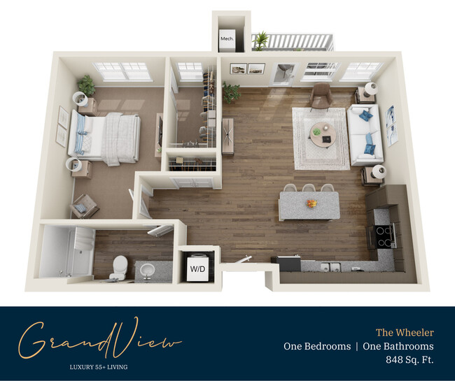 Plano del piso de The Wheeler - GrandView 55+ Luxury Living