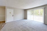 Located at 5738 Old Dixie Hwy in Forest Park, Georgia, this one-bedroom, one-bathroom unit offers a practical and well-organized single-floor layout. The living room is generously sized, featuring soft carpeting, neutral gray walls, a textured ceiling, and a large sliding glass door dressed with vertical blinds that invite natural light and provide views of surrounding greenery. A hallway connects the main living area to the private spaces beyond. The galley-style kitchen is efficiently designed with white cabinetry, gray countertops, wood-look tile flooring, a gas range, a full-size refrigerator, and a built-in sink — offering ample workspace and storage for everyday cooking. The spacious bedroom features carpeted flooring, a window with natural light, and access to a dedicated closet with built-in shelving for organized storage. The bathroom includes a vanity with a gray countertop, an undermount sink, a mirrored medicine cabinet, and tile wall accents. Throughout the unit, a consistent neutral color palette and clean finishes create a cohesive and functional living environment suitable for comfortable everyday living.