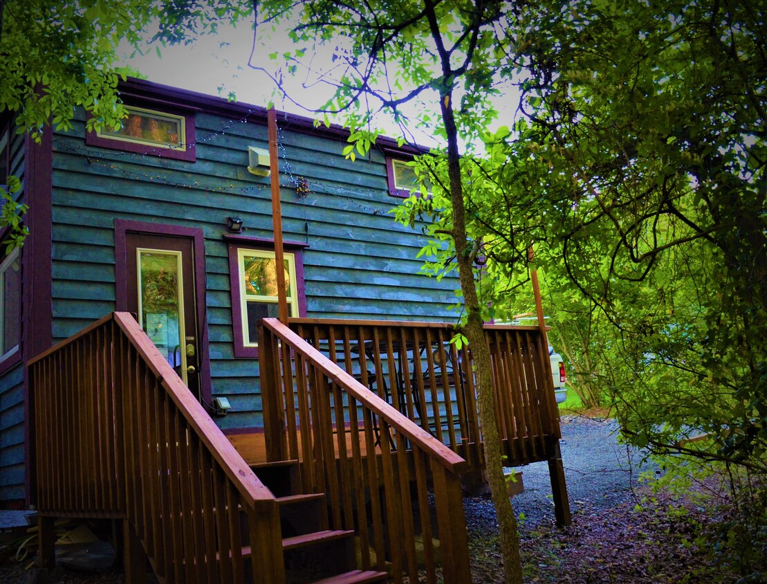 Tiny Home with private deck among the trees on one side and relaxing patio garden complete with fire pit and hammock on the other - a true oasis - 104 Hillcrest Ave