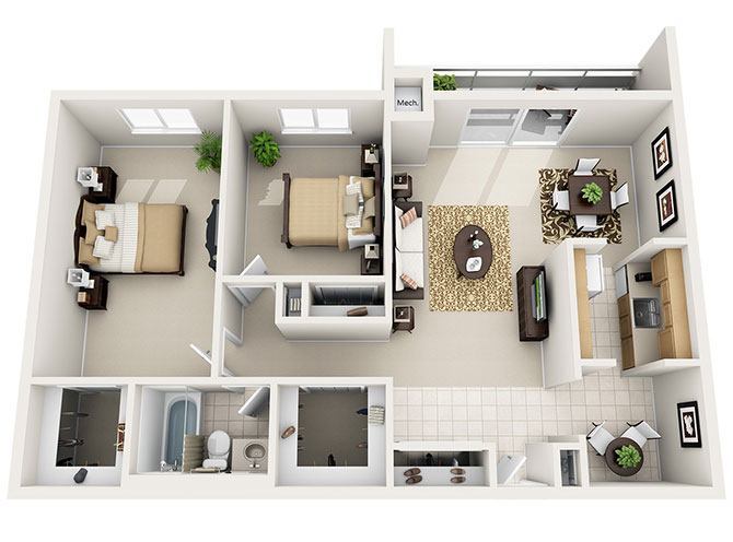 Pine Ridge Apartments – 2 Bed 1 Bath (4 Layouts)