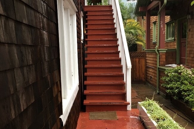 Stairway to upper from porch - 2615 Parker St