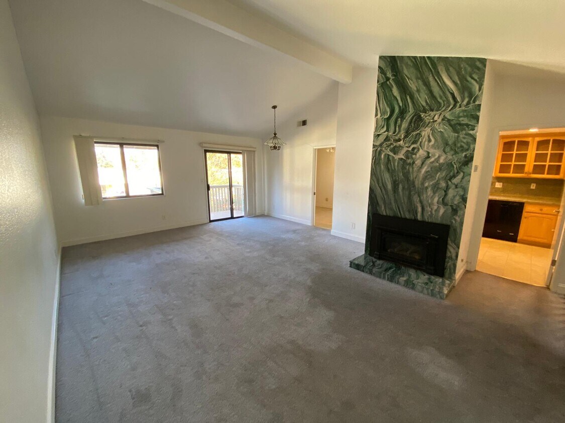 Living Room with Fireplace & Balcony - 18907 Sara Park Cir