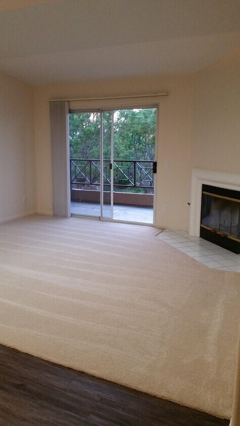 Sala de estar con chimenea de gas y patio. - 3215 Costa Alta Dr