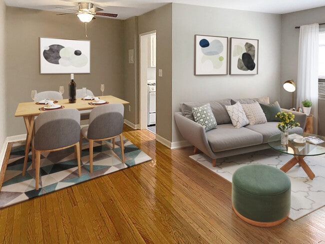 Apartment living and dining area (virtually staged) - Mason Hall