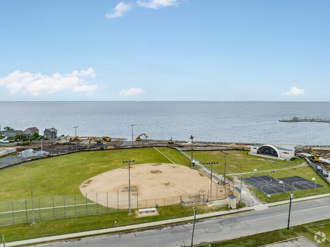 Shorefront Park has a beautiful backdrop of the Great South Bay.