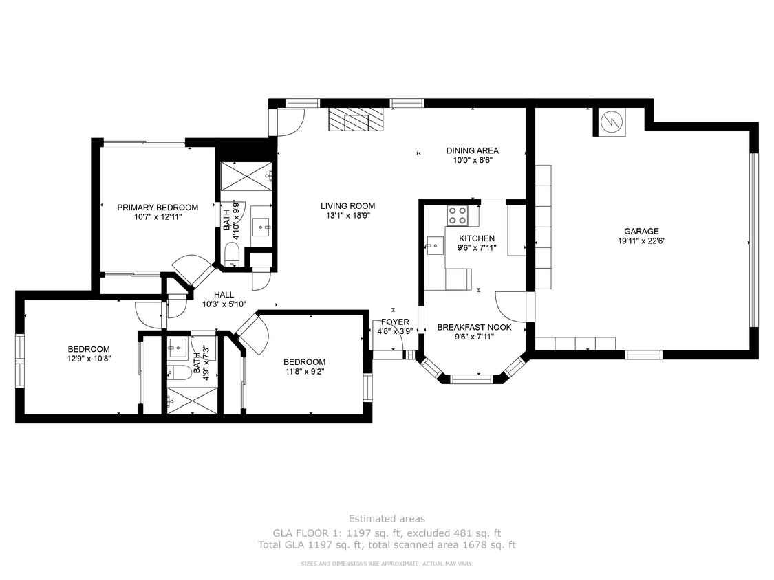 3 Bedroom, 2 Bathroom Floorplan - 3245 Coral Way