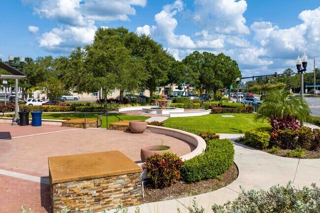 Walk along the water fountain path at Winter Springs Town Center.