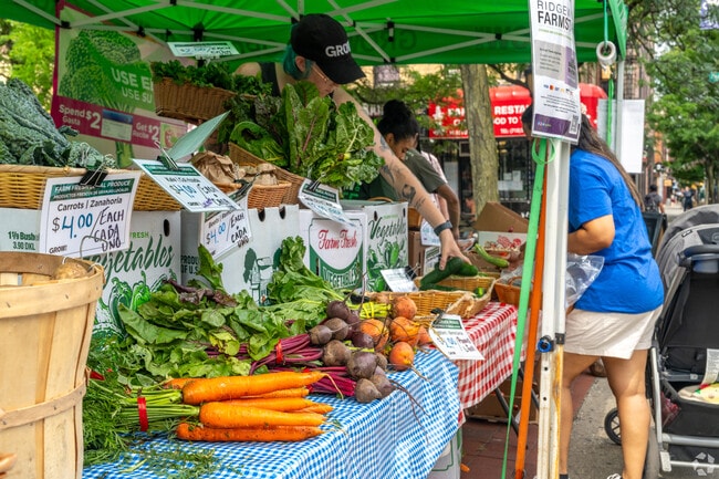 Colorful, organic vegetables fill the tables at the Ridgewood Farmstand.