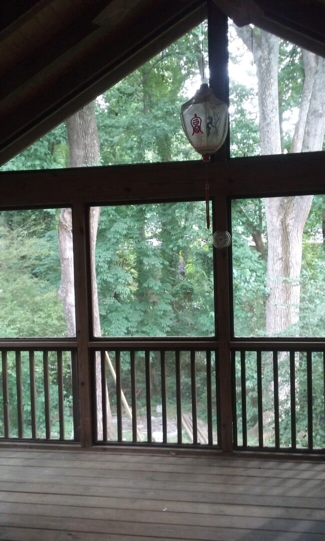 The screen porch, with a lovely view of trees and the creek. - 174 Ridgeland Ave